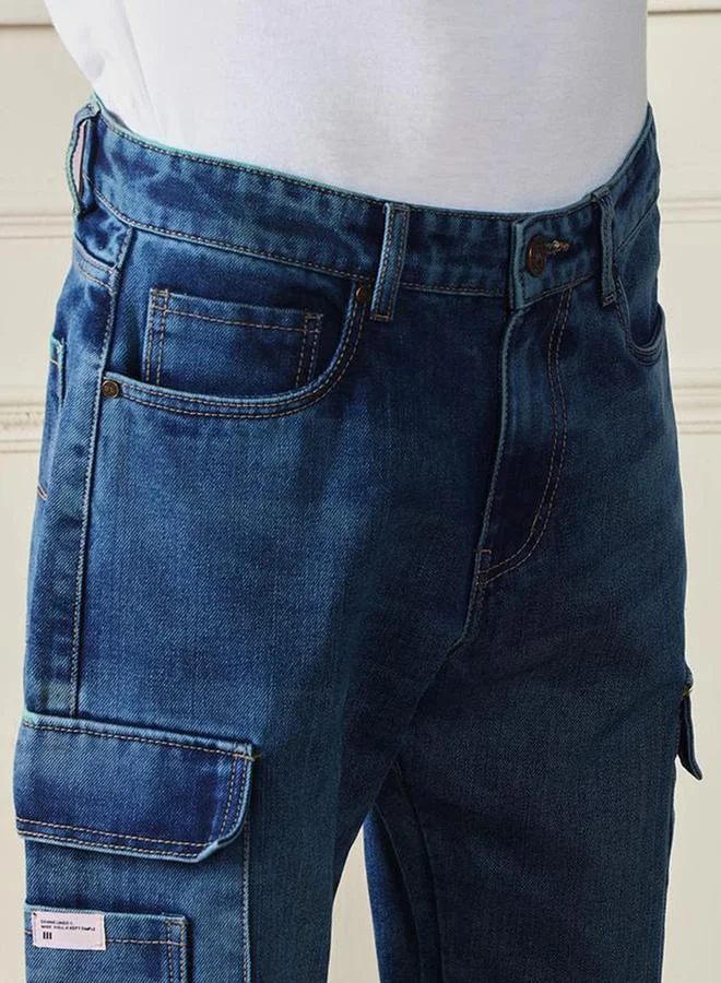 Dennis Lingo Blue Men Mid Rise Relaxed Fit Cargo Jeans for Men | Best Price UAE